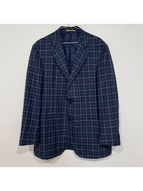Canali Kei Wool Silk Navy Windowpane Check Sport Coat Unstructured 1/2 Lined 40R